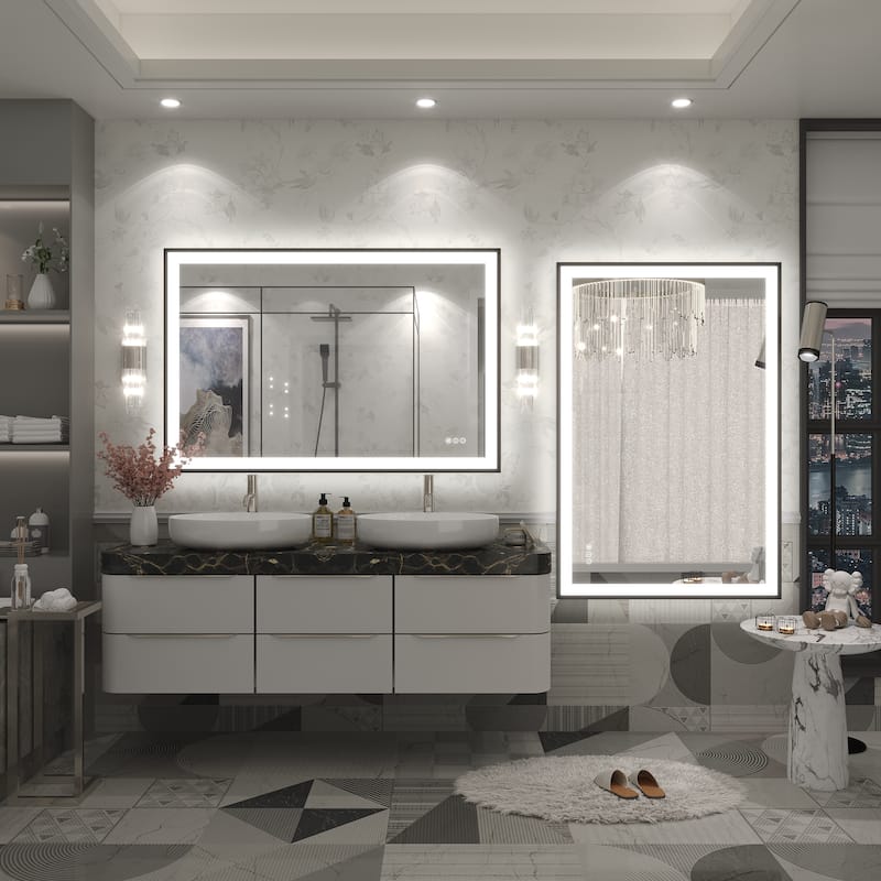 Extra Large Black Frame LED Bathroom Vanity Mirror with 3 Years Warranty and UL Certified