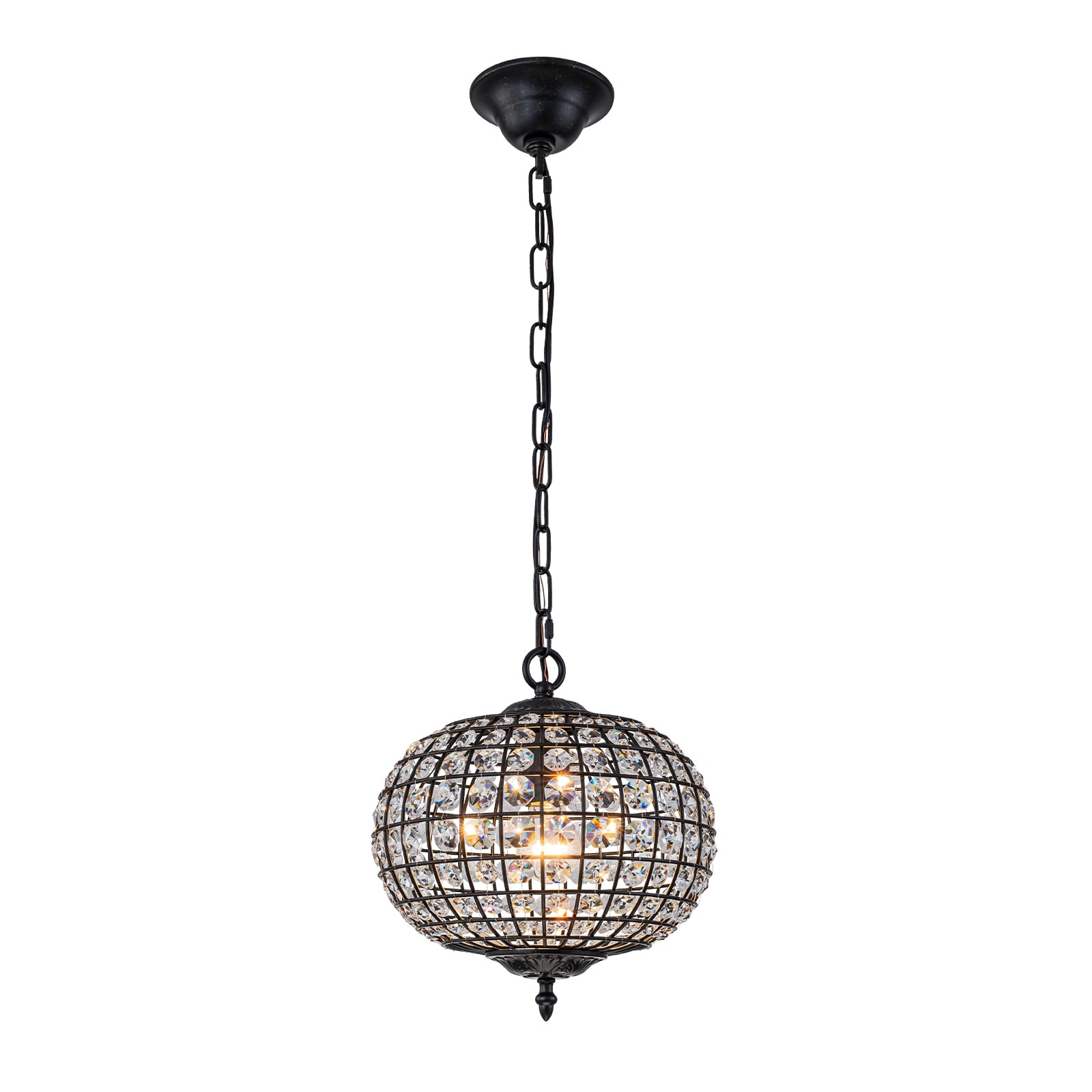 Retro French 4/5-Light Antique Brass Globe Crystal Chandelier for