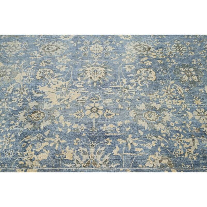 Hand Knotted LoomBloom Blue Turkish Oushak Wool Transitional Rug - 8' 2'' x 10'