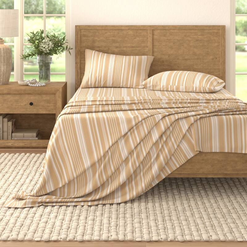 Linery & Co. Striped Brushed Microfiber Bed Sheet Set - Full - Taupe Stripe