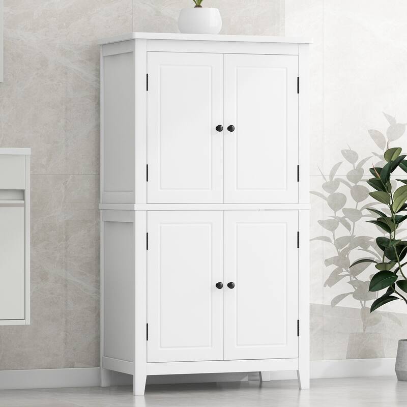 Bathroom Floor Storage Cabinet, Bathroom Storage Unit, with 4 Doors, Adjustable Shelves,Multiple Storage Space