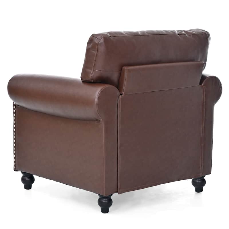 Brown PU 37.4" Accent Chair with Nailheads