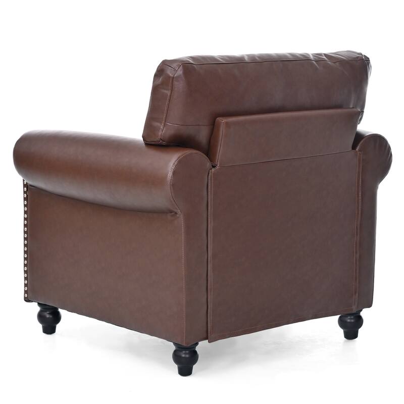 Modern 1 Seat Couch Armchair, 37.4" PU Leather Upholstered Sofa with Rolled Arm for Living Room and Apartment