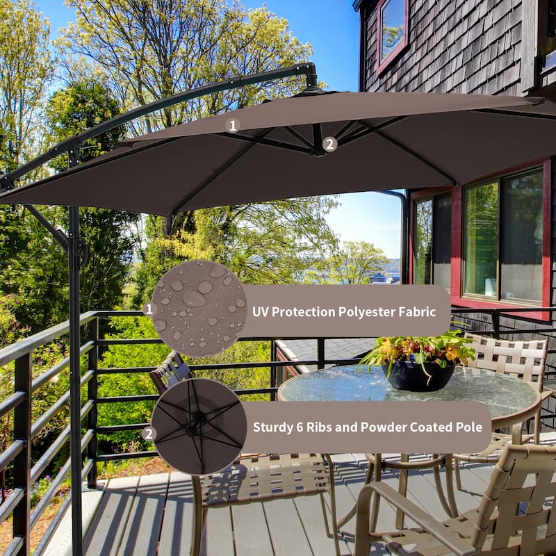 Ainfox 10ft Offset Hanging Market Patio Umbrella With Base