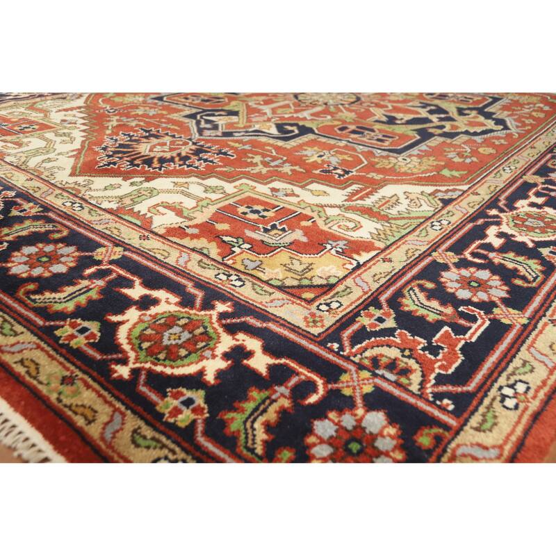 Orange Medallion Heriz Serapi Indian Area Rug Handmade Wool Carpet - 8'10" x 11'9" - 8'10" x 11'9" - Orange
