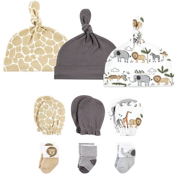 slide 1 of 1, Hudson Baby Unisex Caps, Mittens and Socks Set, Safari, 0-6 Months - Safari 0-6 Months - Safari