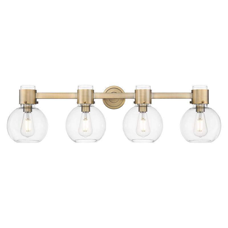 Innovations Lighting Downtown Urban - Lawton Sphere - 4 Light 34" Wall-Mounted Bath Vanity Light - Brushed Brass, Clear