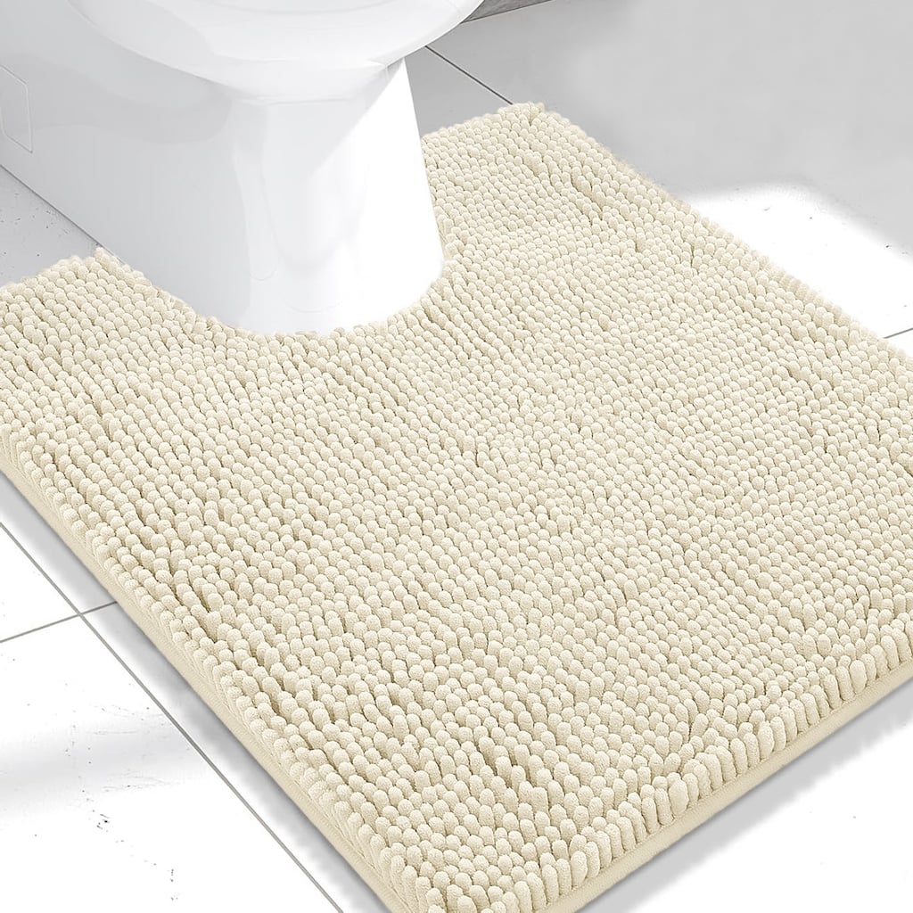 Cream Soft Cozy Plush Chenille Contour Bath Mat Bathroom Rug