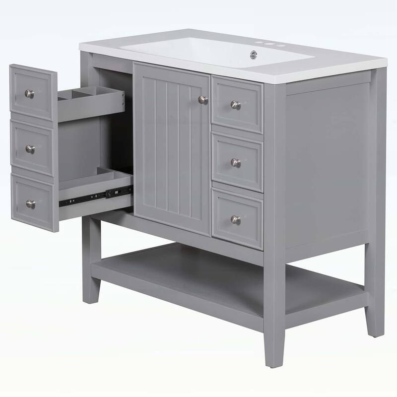 Bathroom Vanity with Sink,Cabinet,and Drawers,Open Shelf