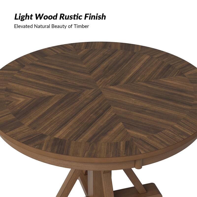 Felicia Farmhouse Natural Solid Wood Round Cross-buck Base Dining Table for 4 by HULALA HOME