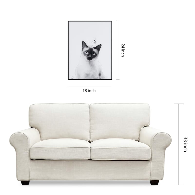 "Siamese" Black and White Pet Portraits on Reverse Printed Art Glass, Minimally Encased on Black Anodized Aluminum Frame