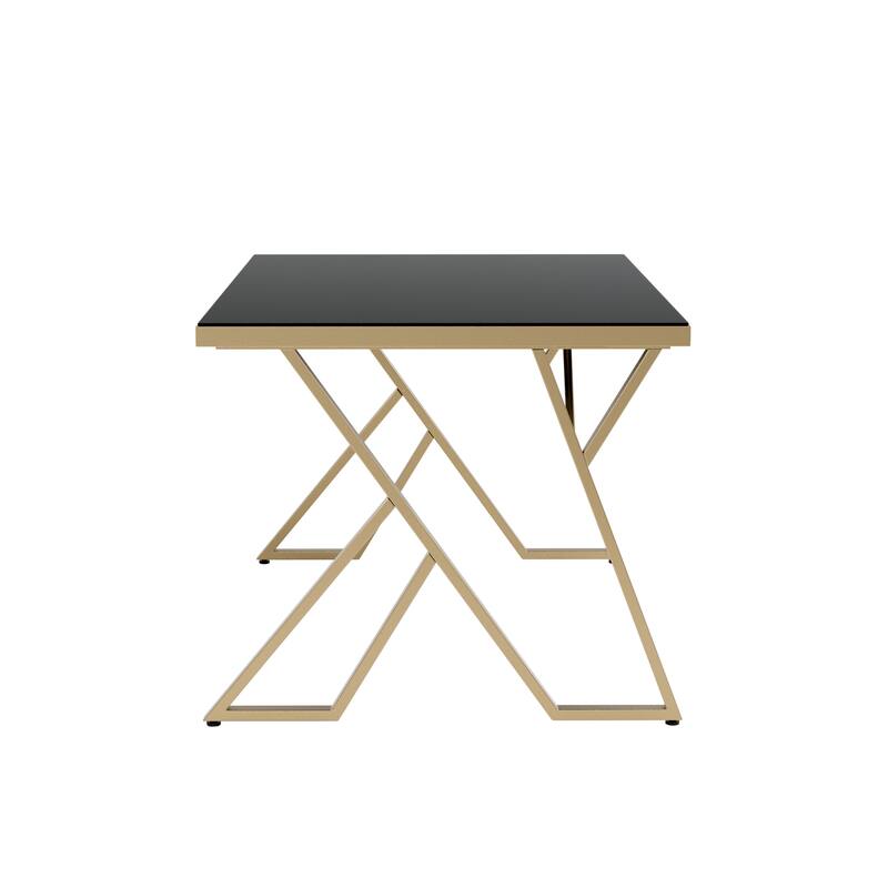 Furniture of America Daanyal Glam 60-inch Glass Dining Table with Gold Frame