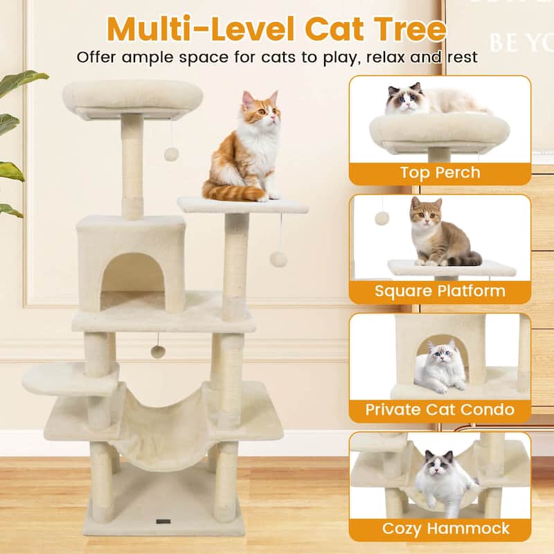 Costway 58” Tall Multi-level Cat Tree with Upholstered Perch & Cat - See Details