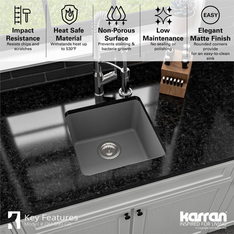 Karran Undermount Quartz Bar Single Bowl Sink