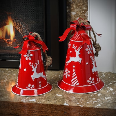 12.5-15" Metal Reindeer Bell With Jute Set of 2
