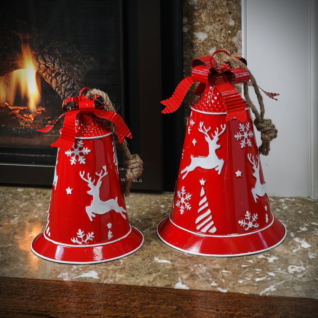 12.5-15" Metal Reindeer Bell With Jute Set of 2