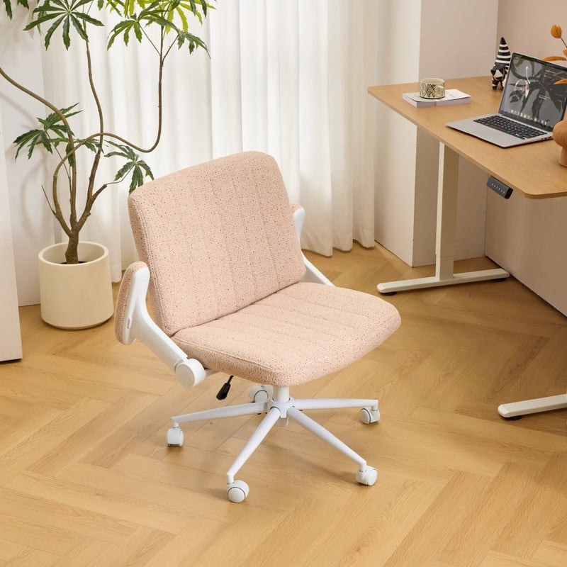 Speckled Chenille Swivel Chair With Flip-Up Arms For Cross-Legged