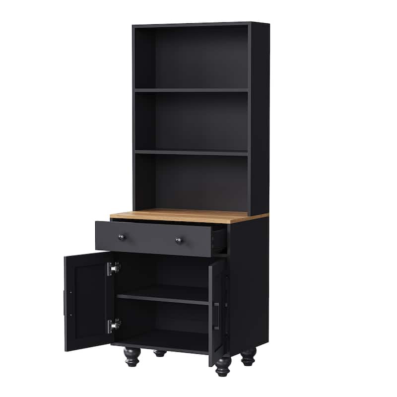 Roomfitters Farmhouse Storage Cabinet with Solid Wood Legs, Kitchen Pantry Cabinet with Adjustable Shelves and 5-Tier Bookshelf