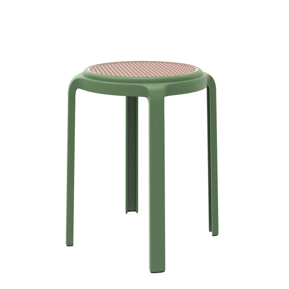 Tresse All-Weather Round Stackable Dining Stool with Wicker-Style Seat for Indoor, Outdoor, Patio, and Kitchen - Fully Assembled