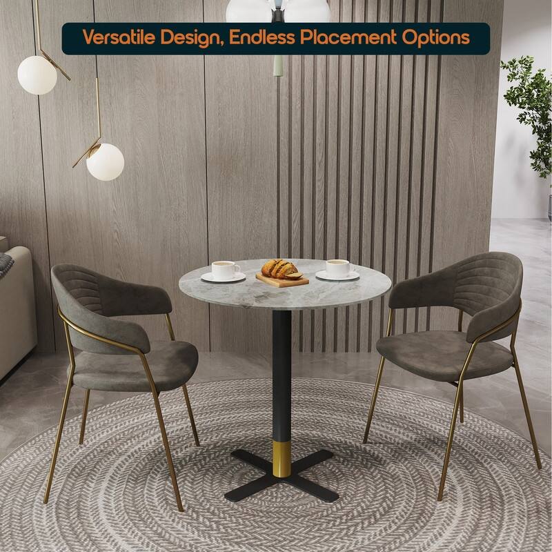 Vail Round Dining Table 27 in. Sintered Stone Tabletop in Black Stainless Steel Cross X-Shape Pedestal Base
