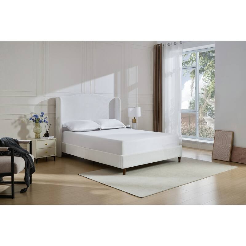 Upholstered Wingback Headboard Bed Platform Bed No Box Spring Needed
