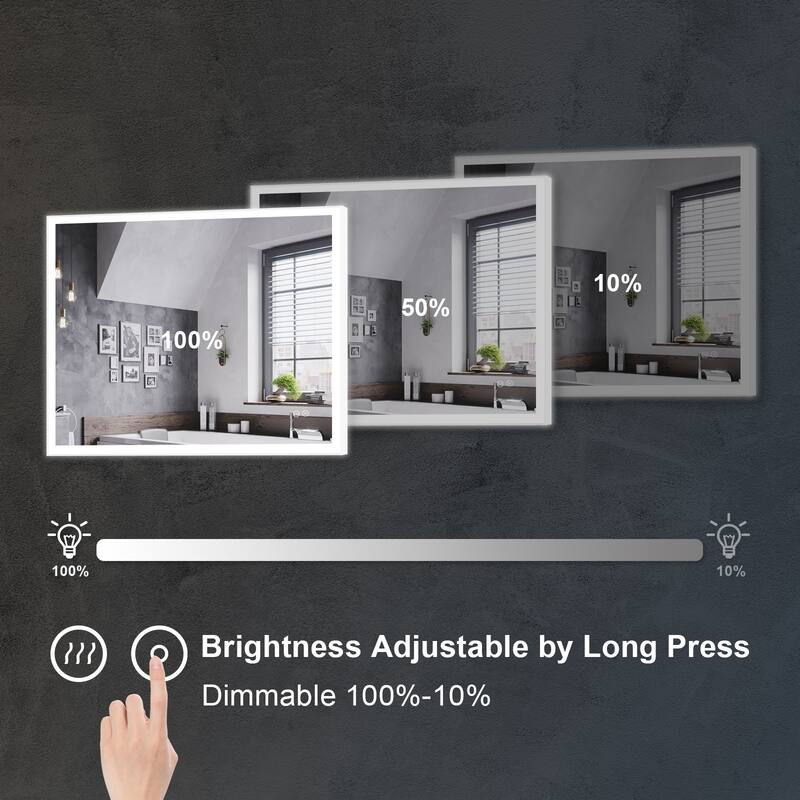 Wall Mounted Bathroom Frameless With Back/Front Light LED Mirror,Anti-fog