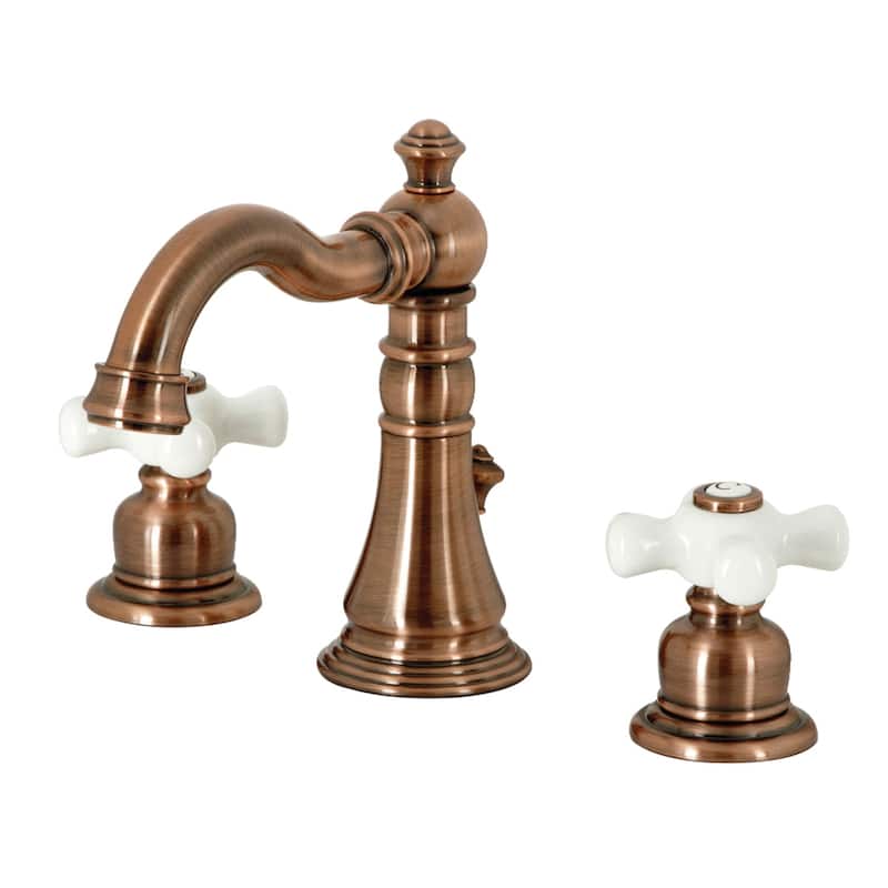 Kingston Brass American Classic Two-Handle 3-Hole Deck Mount Widespread Bathroom Faucet with Pop-Up Drain - Antique Copper