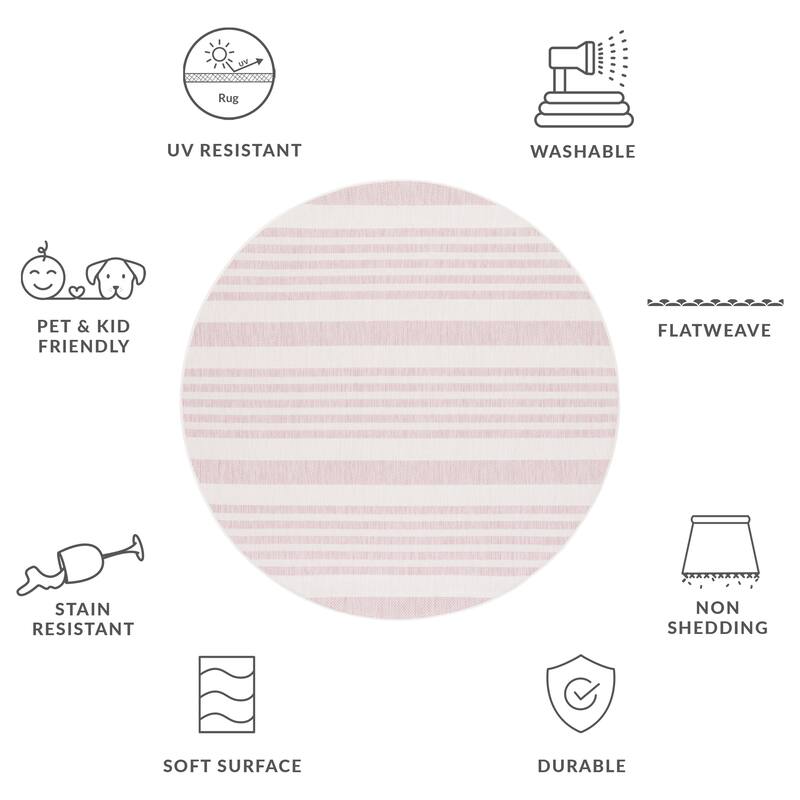 SAFAVIEH Courtyard Grietje Indoor /Outdoor Waterproof Patio Backyard Rug - 6'7" Round - Ivory/Soft Pink