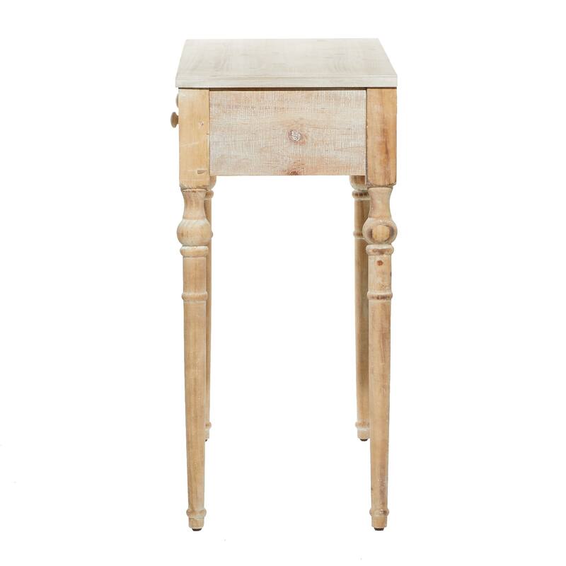 Brown Wood Intricately Carved 2 Drawers Floral Console Table