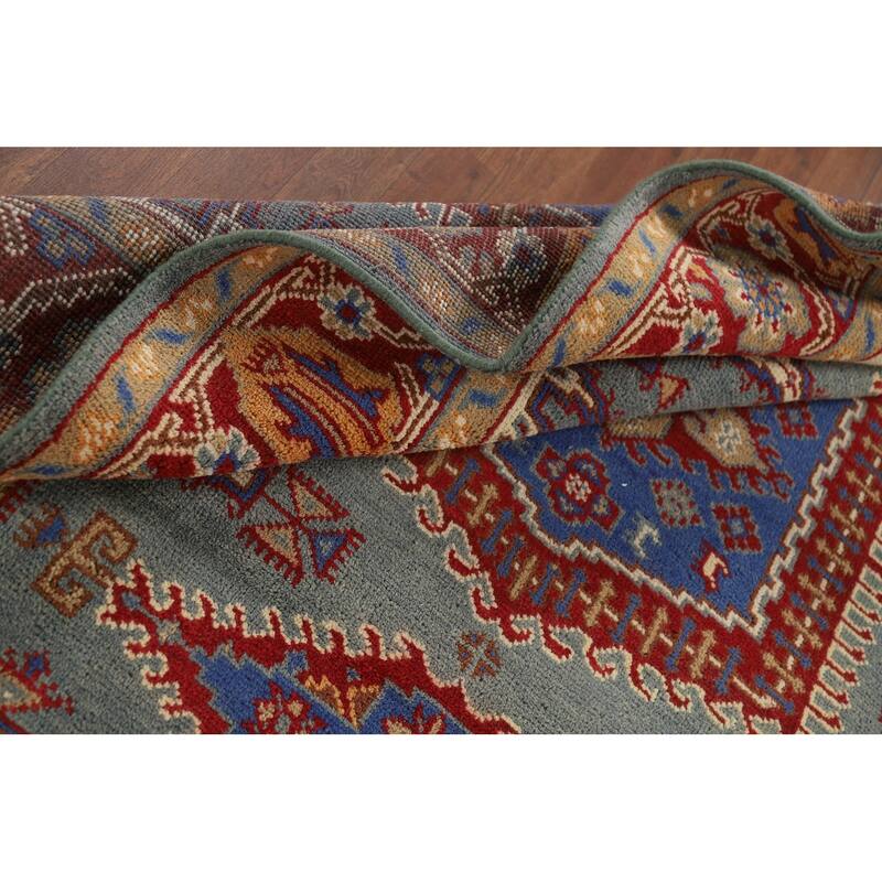 Geometric Heriz Serapi Indian Area Rug Hand-Knotted Blue Wool Carpet - 6'0" x 9'0"