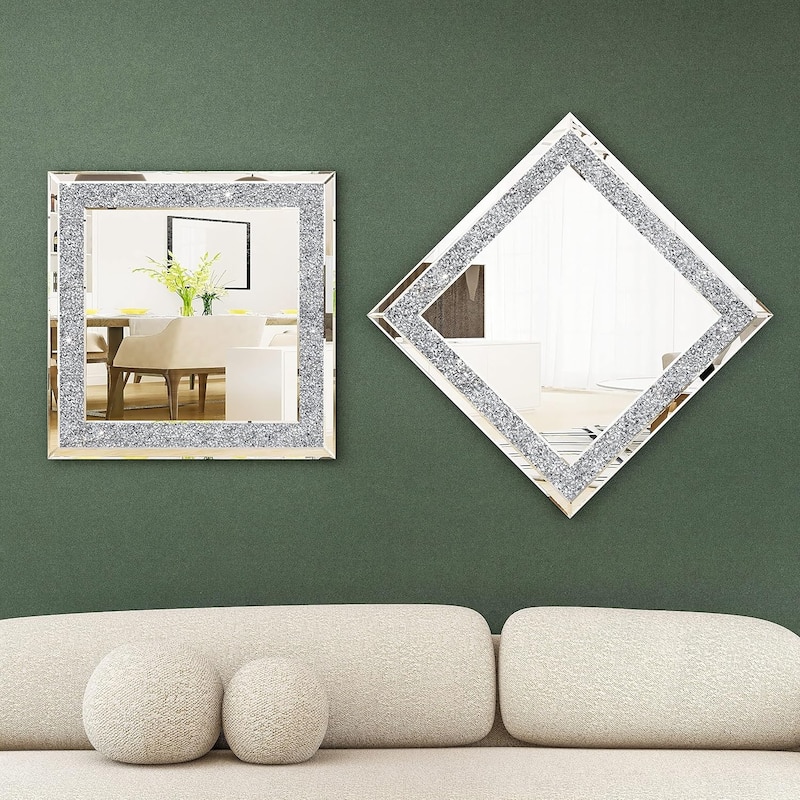 Glam Crystal Accent Wall Mirror Sparkly Silver Mirror