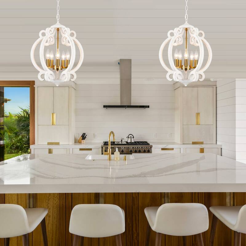 15.75“ 5-Light Rustic Pendant Light, Wood Ceiling Light Farmhouse Shabby Chic Chandelier, Classic Semi Flush Mount Chandelier