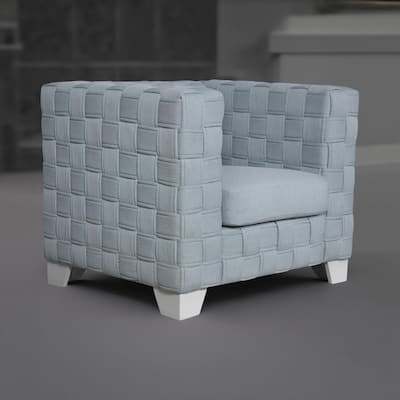 Reah Accent Chair, Knitted Light Blue Chenille, White Composite Wood