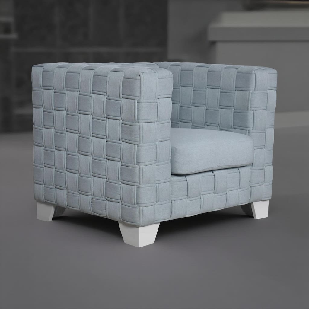 Reah Accent Chair, Knitted Light Blue Chenille, White Composite Wood