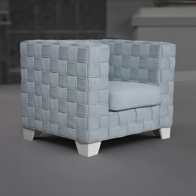 Reah Accent Chair, Knitted Light Blue Chenille, White Composite Wood