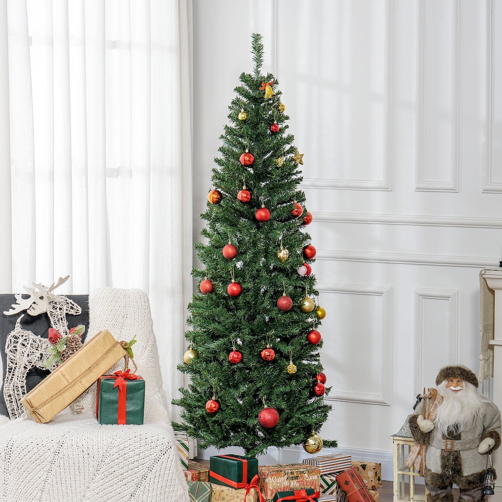 6ft Green Artificial Christmas Tree with Plastic Branches and Foldable Stand for Indoor Use - 25.6" Dia. x 70.9" H