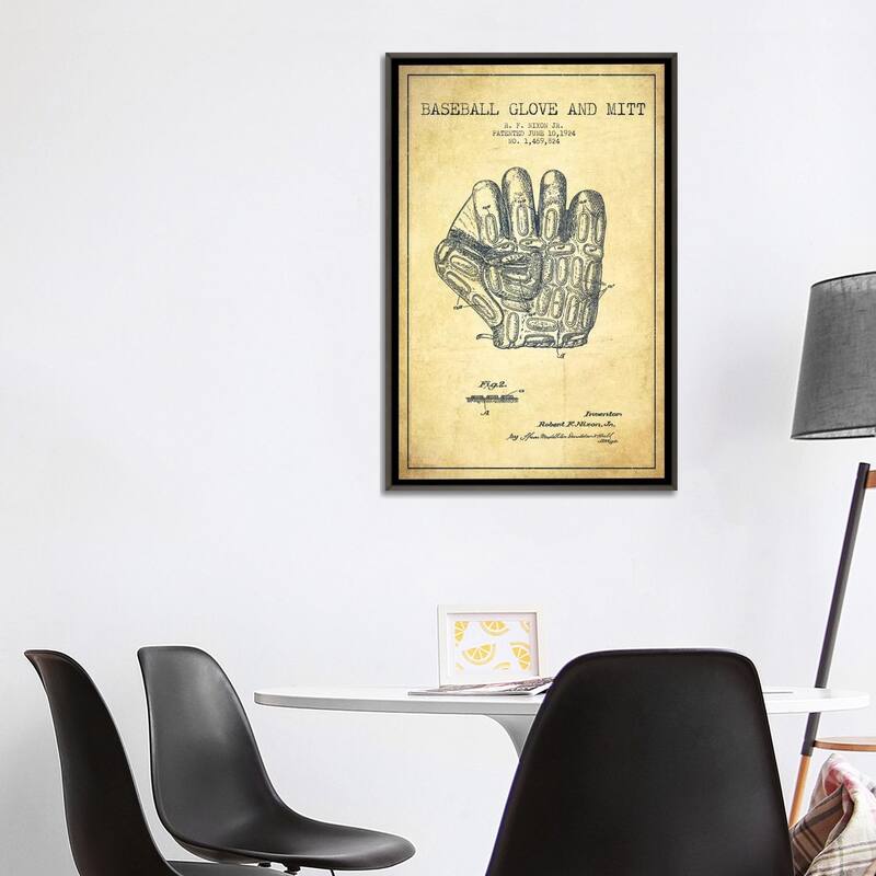 iCanvas "Baseball Glove Vintage Patent Blueprint" by Aged Pixel Framed