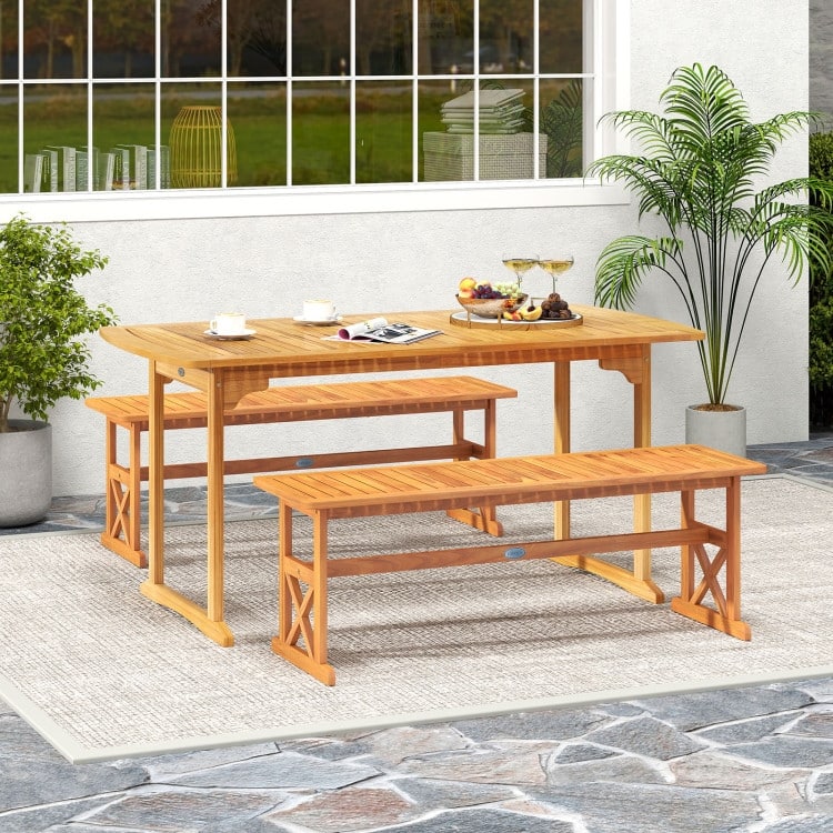 51 Inches Outdoor Acacia Wood Bench with Slatted Seat and 800 lbs Weight Capacity-2 Pieces