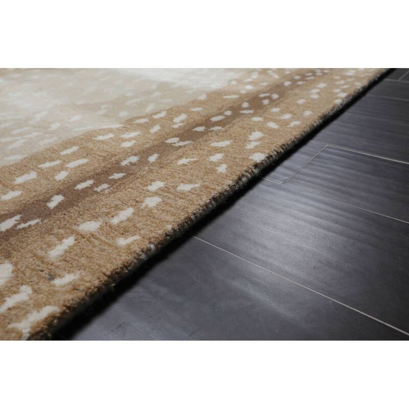Hand Tufted Beige Animal Print Wool Area Rug
