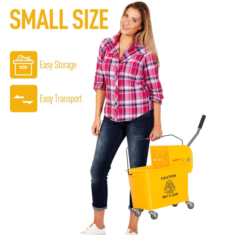 5 Gallon Mop Bucket With Side Press Wringer - 23.5" L x 10.75" W x 27.5" H