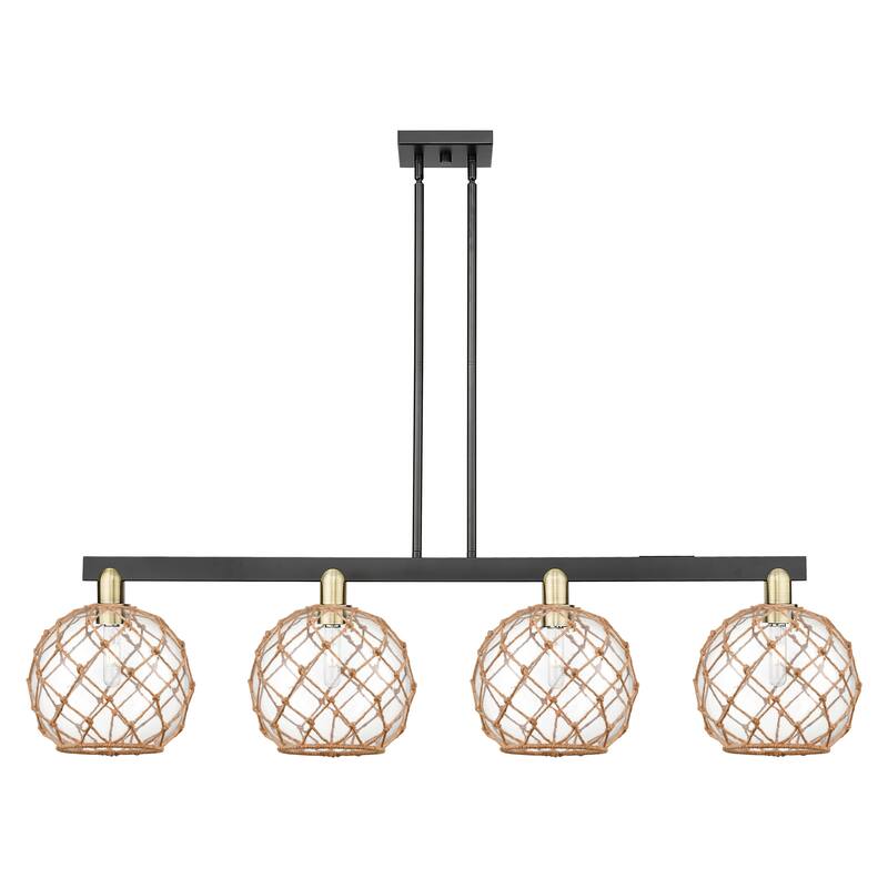 Innovations Lighting Endless Possibilities Arcadia - Farmhouse Rope - 4 Light 53" Stem Hung Island Light - Clear Glass with Brown Rope/Black Antique Brass