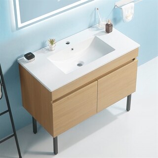 Light Oak Bathroom Vanity with White Ceramic Basin - Bed Bath & Beyond ...