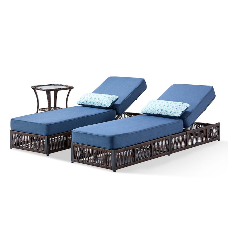 Pocassy 3 Pieces Patio Chaise Lounge Chair with Adjustable Backrest