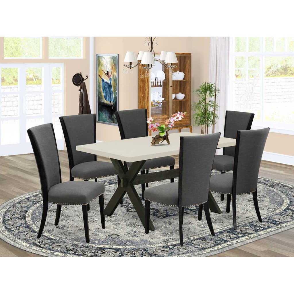 HomeStock 7-Piece Natural Oak Finish Solid Wood Top Dining Table with 6-Chairs