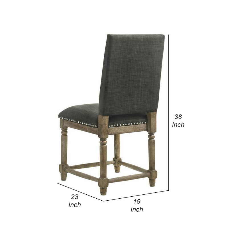 Eva 19 Inch Dining Chair, Set of 2, Parson Style, Nailhead Trim, Gray