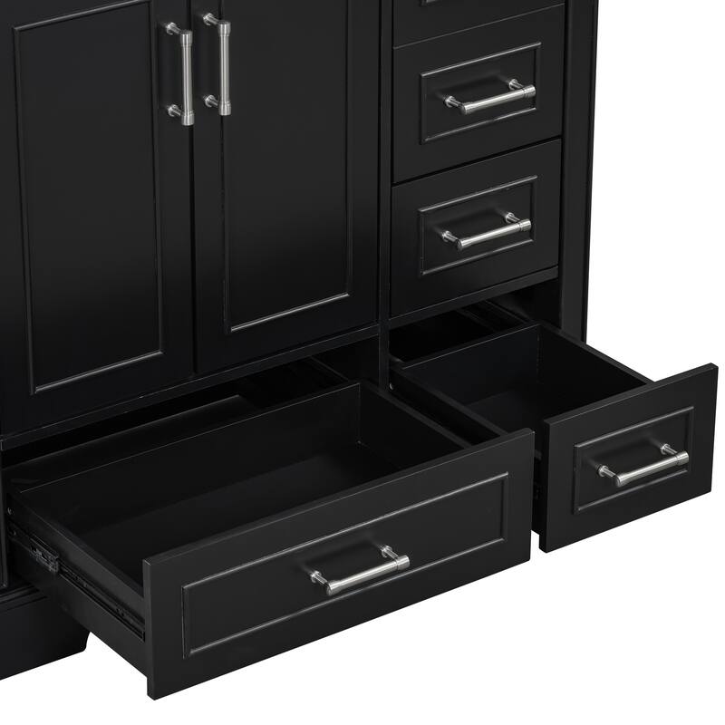 36 inch Solid Wood Traditional Bathroom Vanity with Ceramic Sink and Four Drawers