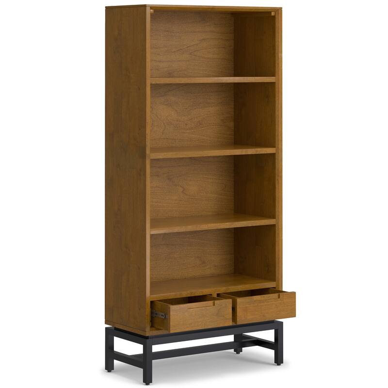 WYNDENHALL Devlin SOLID HARDWOOD and Metal 66x30 inch Rectangle Industrial Bookcase - 30"w x 14"d x 66" h