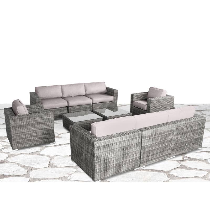 10 Piece Rattan Sectional Seating Group with Cushions Bed Bath