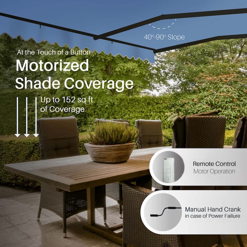 ALEKO Caribbean Motorized Retractable Patio Awning - Black Frame - Sky Blue - 16 x 10 Feet