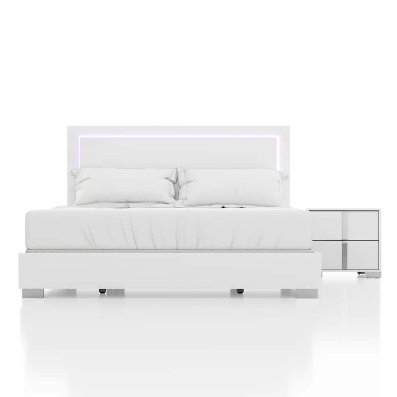 Furniture of America Erina Modern Glossy 2-Piece Panel Bed and Nightstand Set